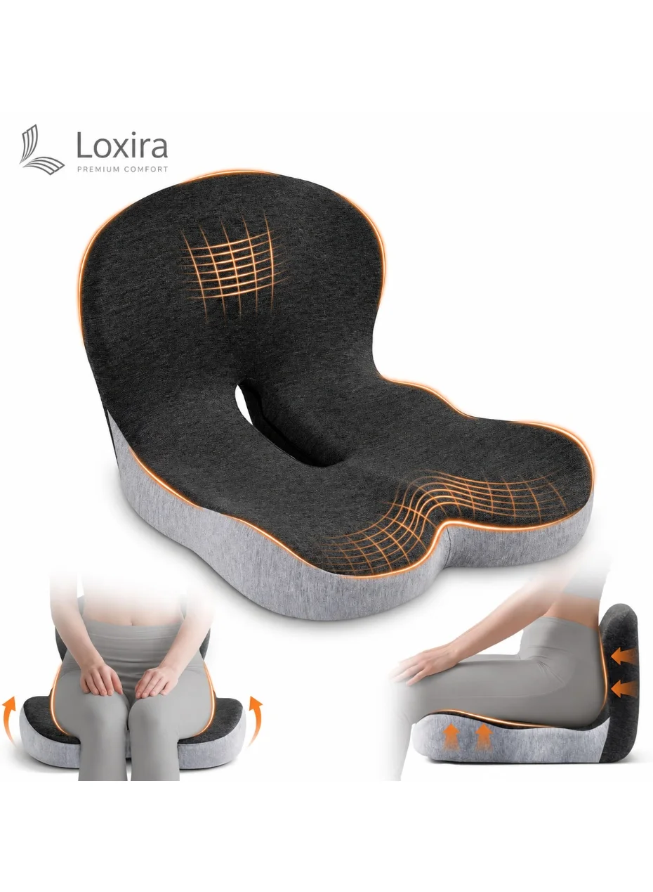 Loxira Ergonomic Memory Foam Seat Cushion for Office Chair and Car Seat, Pressure Relief Pad with Washable Cover (Black, 45x35x7 cm) ecj1y