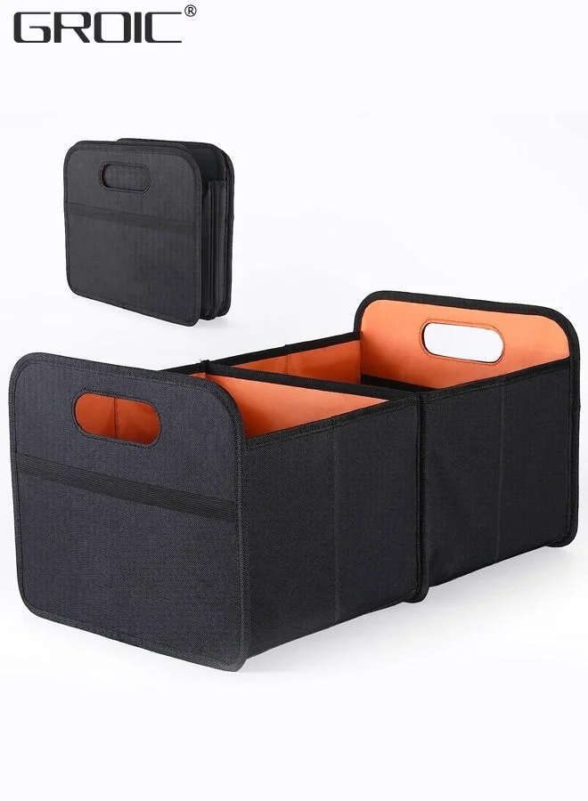 GROIC Foldable Car Trunk Organizer, Large Capacity Storage Bin with 2 Compartments (Oxford Fabric, Black) lbxdv