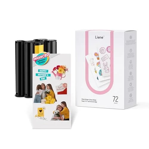 Premium Photo Sticker Paper and Ink Refill Kit for Portable Photo Printers (72 Sheets, 10 cm x 18 cm) s8wql
