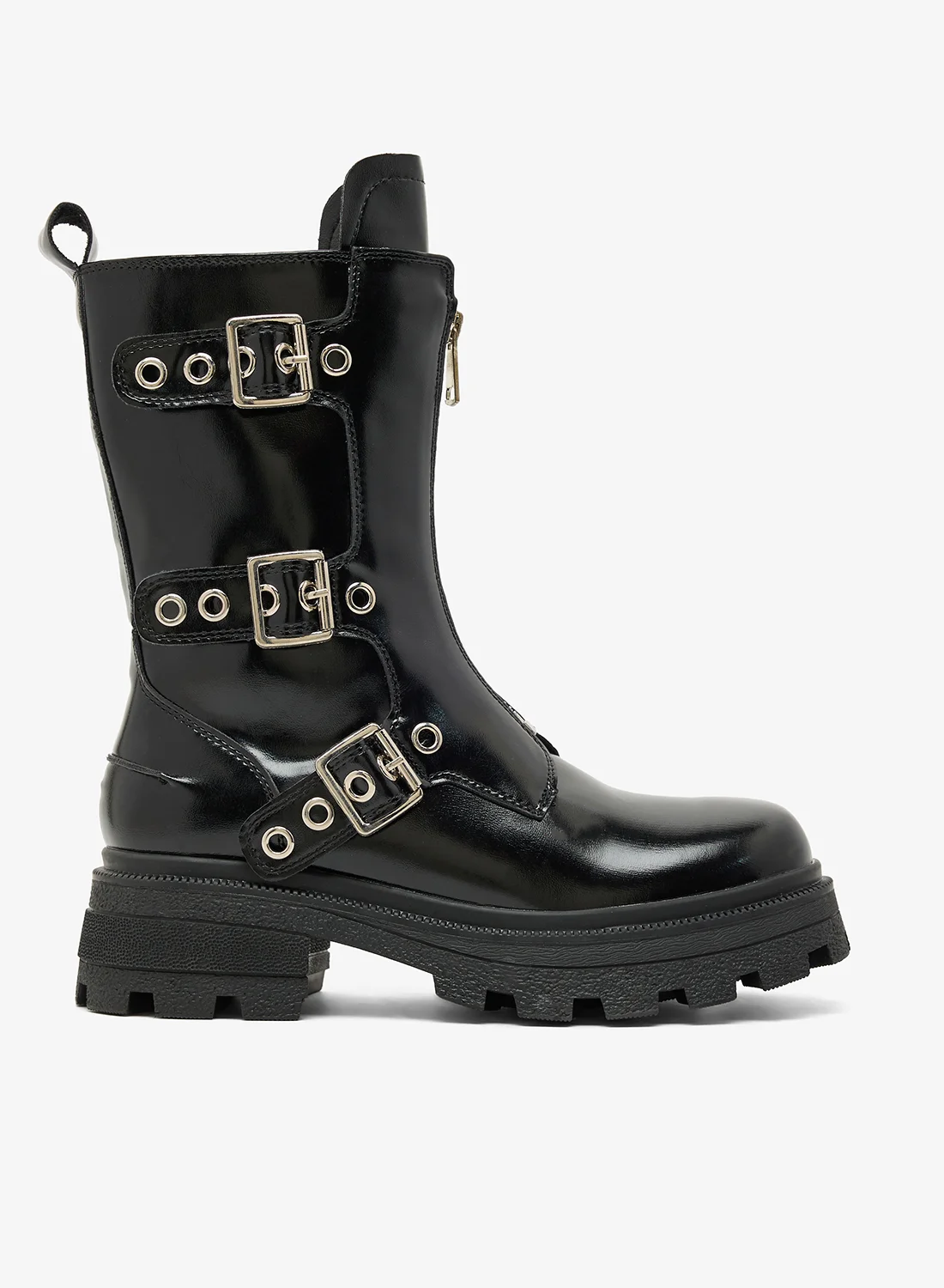 Ginger Chunky Buckle Detail Ankle Boots Premium Synthetic Leather Footwear for Women ea2qk