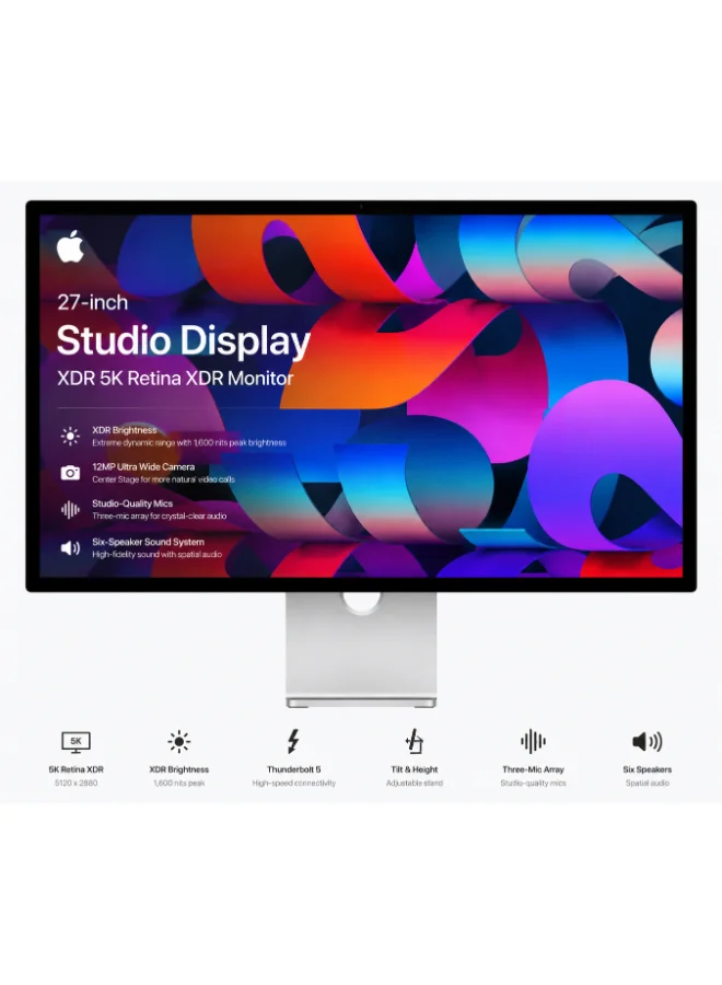 Premium 27-inch 5K Retina LED Monitor, Adjustable Stand, Thunderbolt 5, Built-in Camera, Integrated Audio, Silver (27-inch) g2s6g