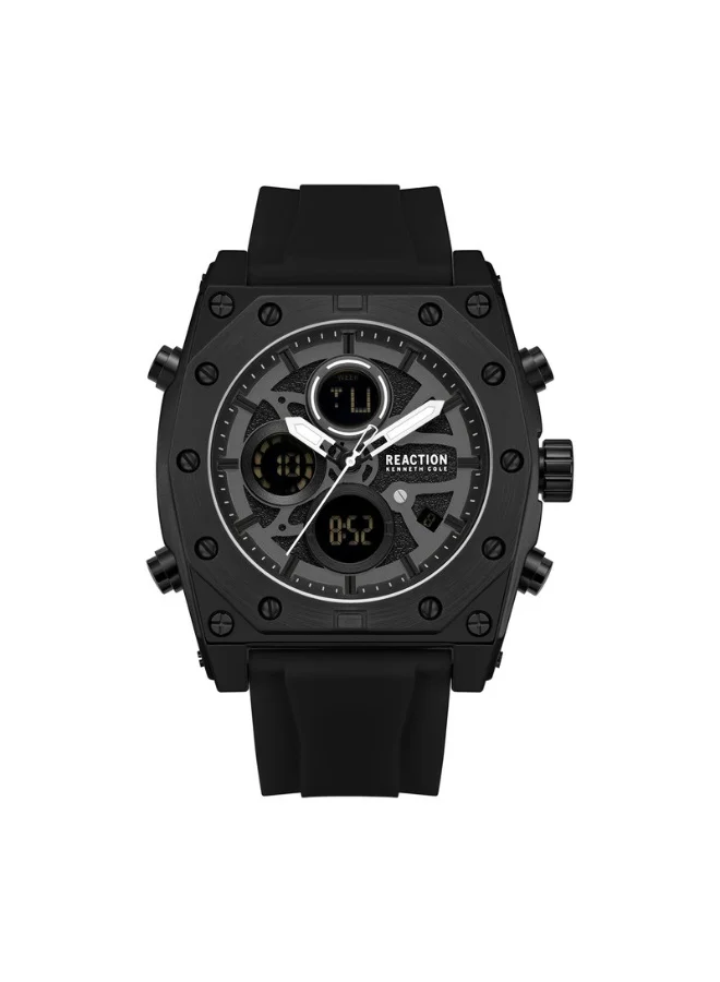 Kenneth Cole Reaction Men's Analog Digital Watch with Silicone Strap (Black, 52.4mm) hjojv