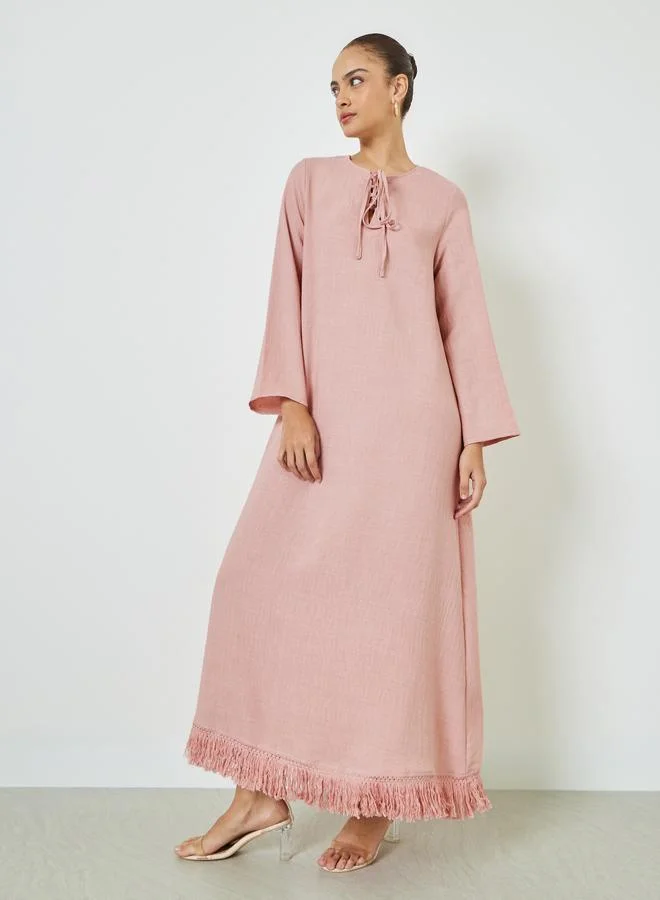 Amirah A-Line Jalabiya with Tasseled Hem (Pink, One Size) rtdvm