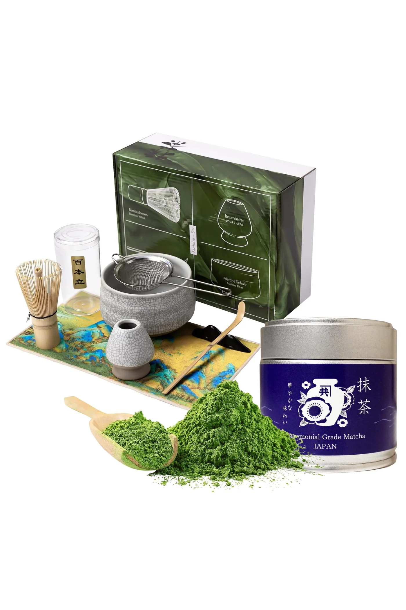 Premium Ceremonial Grade Matcha Tea Set with Bamboo Whisk and Scoop (30g) gdsvv