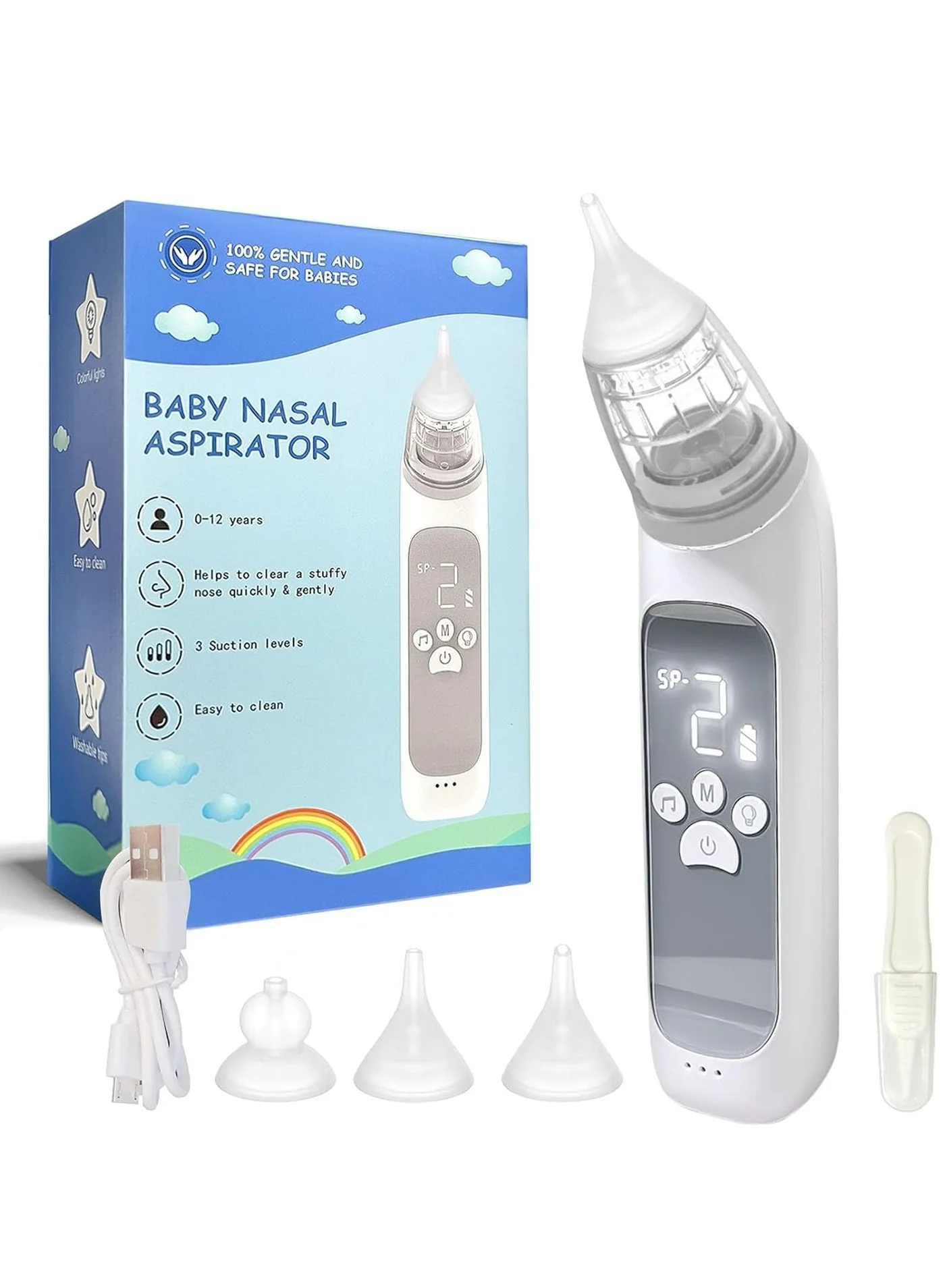 AMINAC Electric Nasal Aspirator for Baby, Adjustable Suction Nose Cleaner with 3 Soft Silicone Tips (For Infants & Toddlers) vyvh0