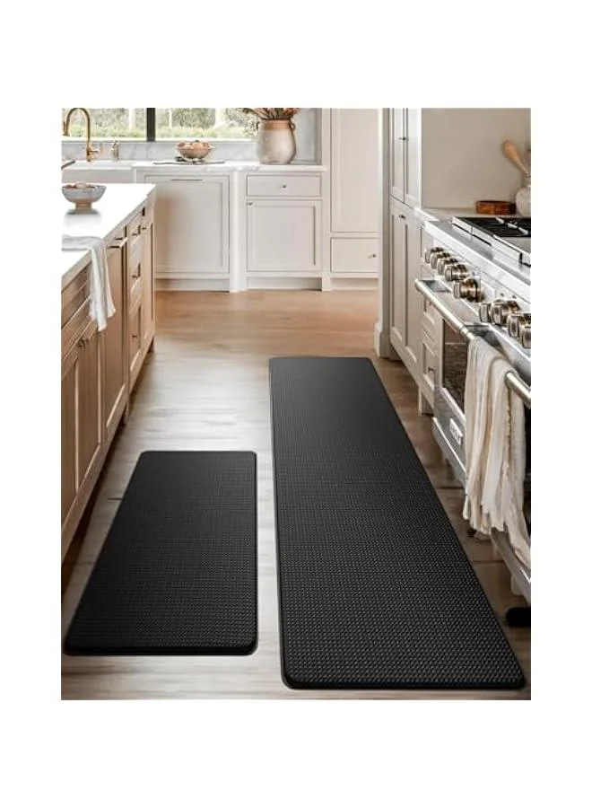 TRASSLE Anti Fatigue Kitchen Mats Set, Waterproof Non-slip Memory Foam Standing Rugs for Home Office and Laundry Room (Black, 45x75cm and 45x120cm) 8u63c