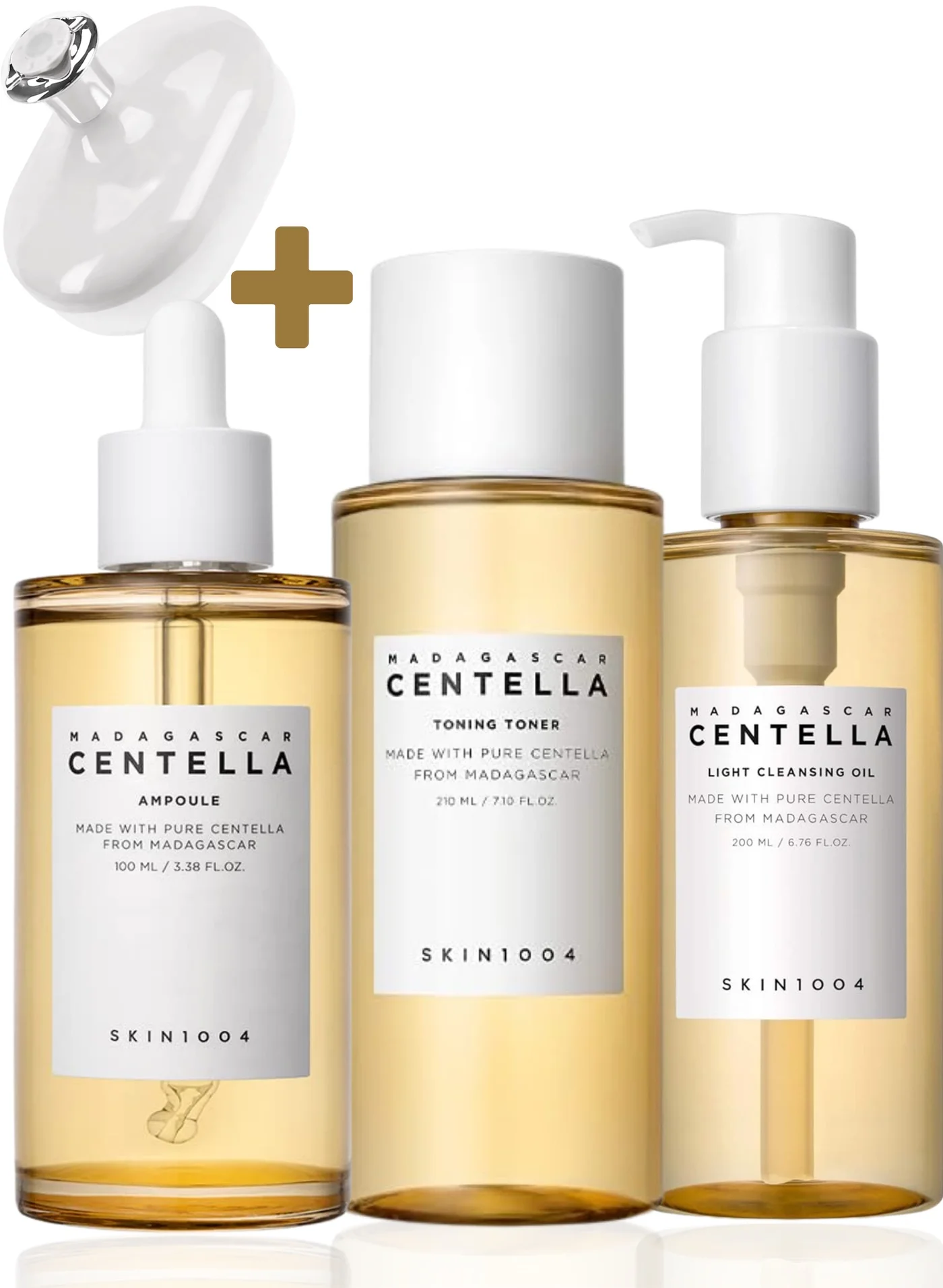 SKIN1004 Madagascar Centella Skincare Routine Set with Toning Toner, Cleansing Oil, Ampoule and Face Scrubber (510 mL) xodek