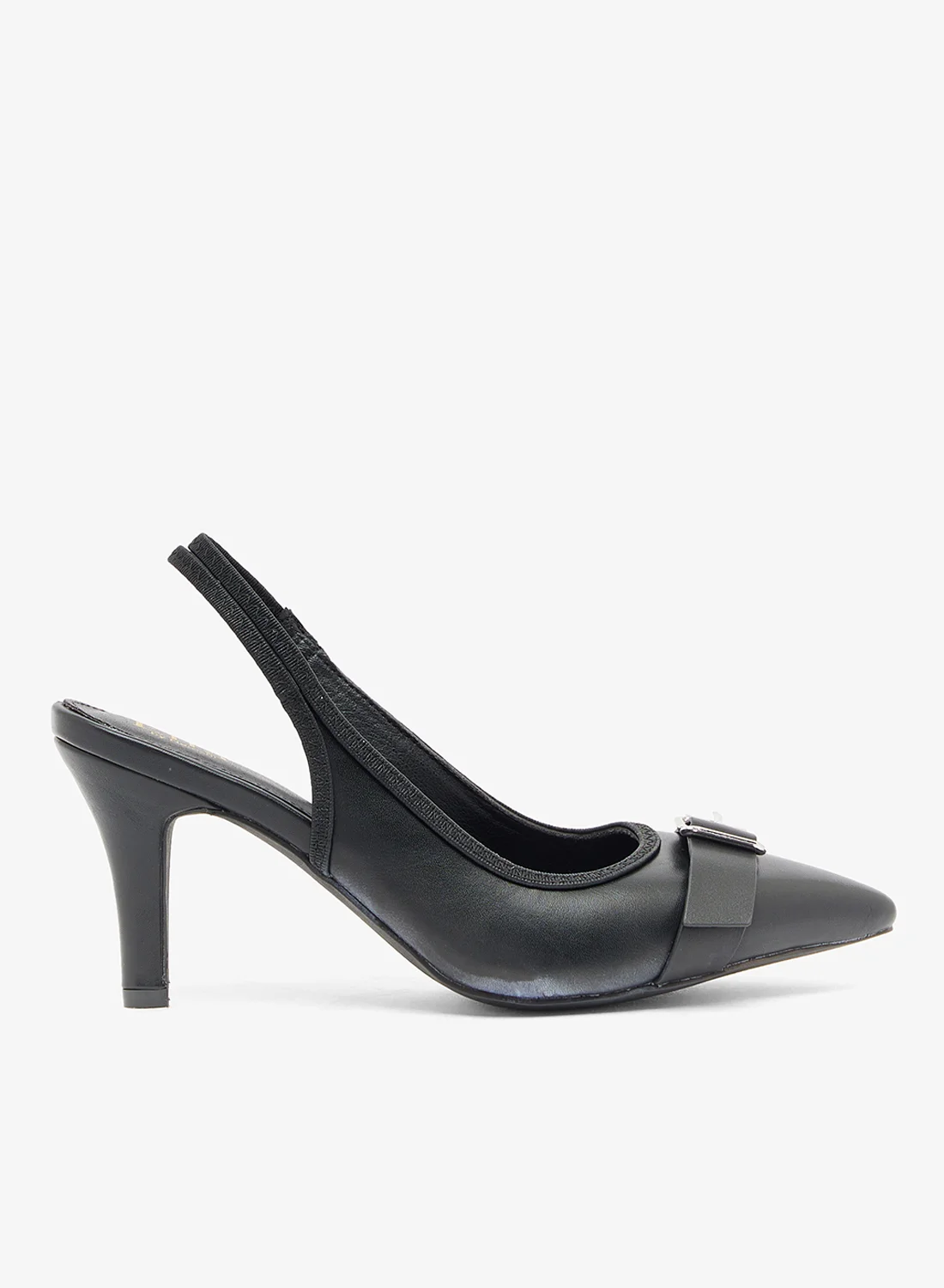 ELLA Slingback Heels with Silver Buckle Detail (Black, Women's Size 38) 88r1x