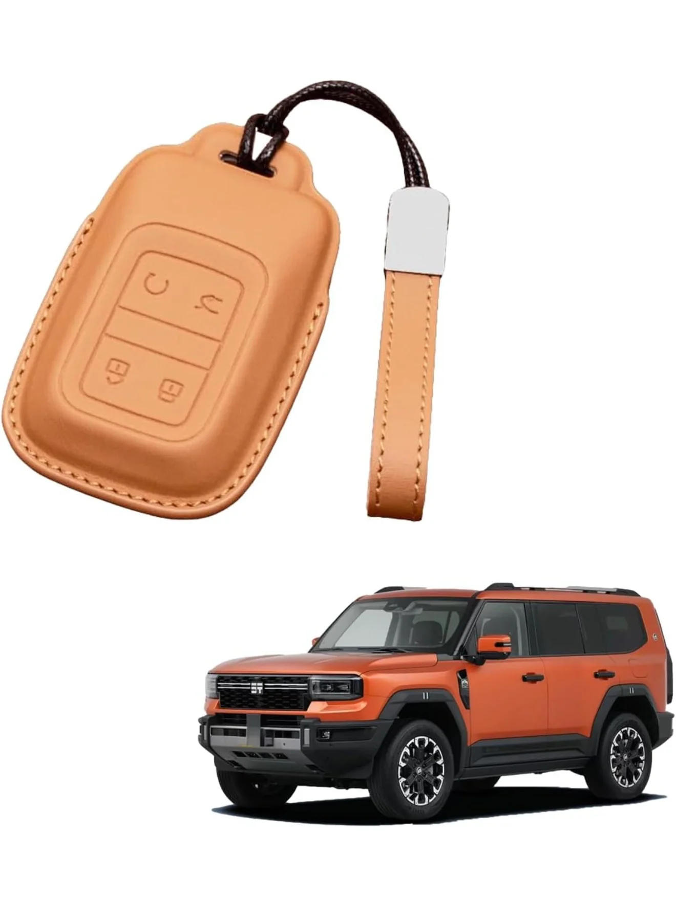 Adando Leather Car Key Fob Cover for Jetour G700 2026 2025 Premium Protective Shell (Light Orange, 1 Piece) 672m2