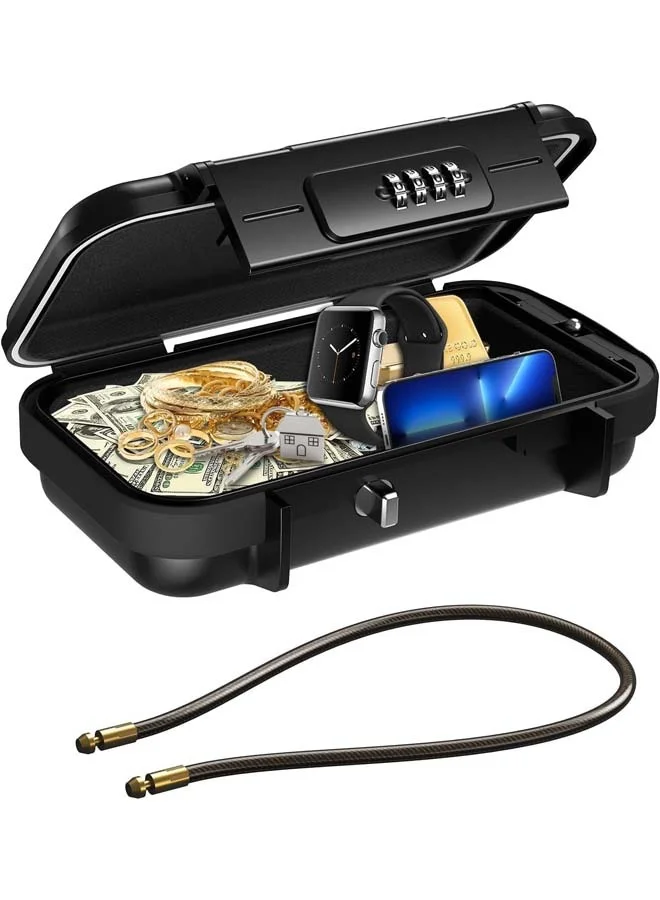 L&E Portable Safe Box Waterproof Security Case with Removable Chain for Travel and Office (Black) 3yd85