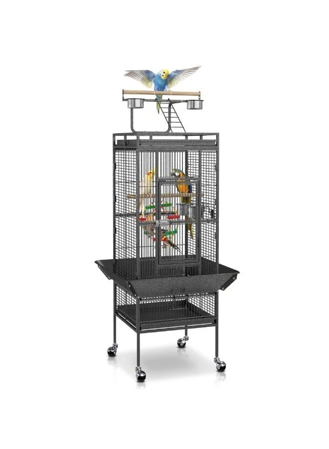 WALALLA Large Bird Cage with Rolling Stand and Playtop, Premium Wrought Iron Pet House for Parrots and Cockatoos (Black, 67x67x152 cm) wug2a