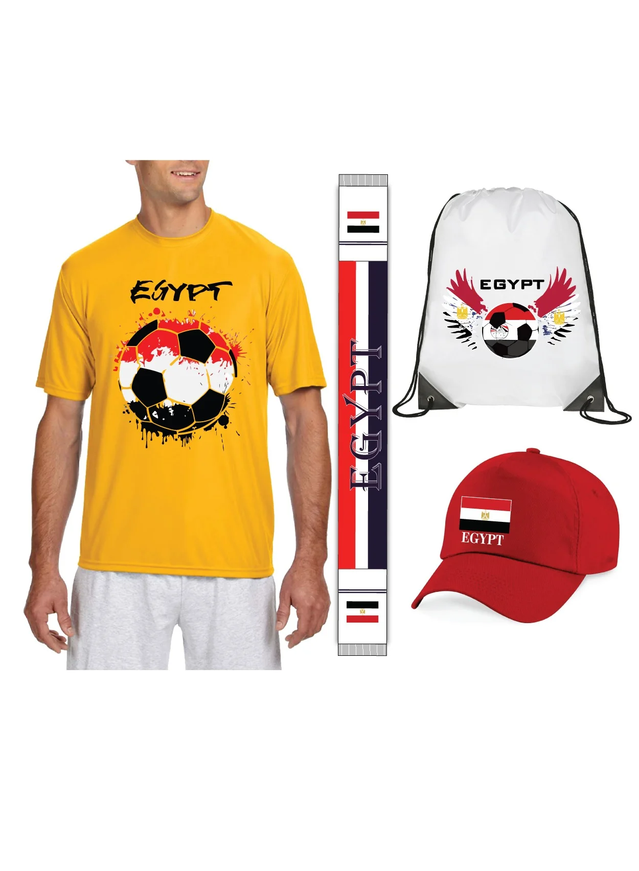 Premium Egypt Soccer Team Dry Fit Jersey T-Shirt Breathable Athletic Apparel for Men and Women (Multi-Pack) fse35