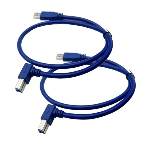 Premium USB 3.0 Printer Cable 90 Degree Right Angle Type A to Type B High-Speed Data Cord for Scanners and External Drives (2 Pack, 60 cm) wrocf
