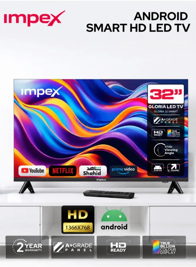 Impex 32 Inch HD Smart LED TV Frameless Android Television with Wi-Fi (Black, 81 cm) 966k7