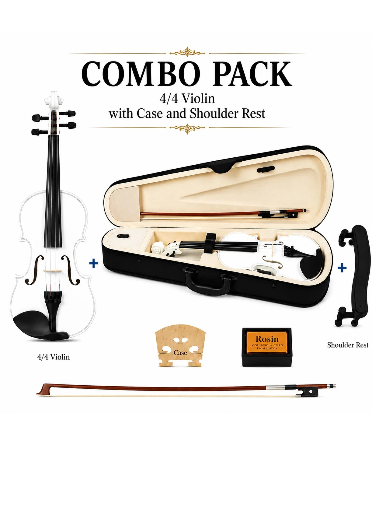 Megarya Acoustic Violin Starter Kit with Protective Case and Bow (Full Size 4/4) 6mow4