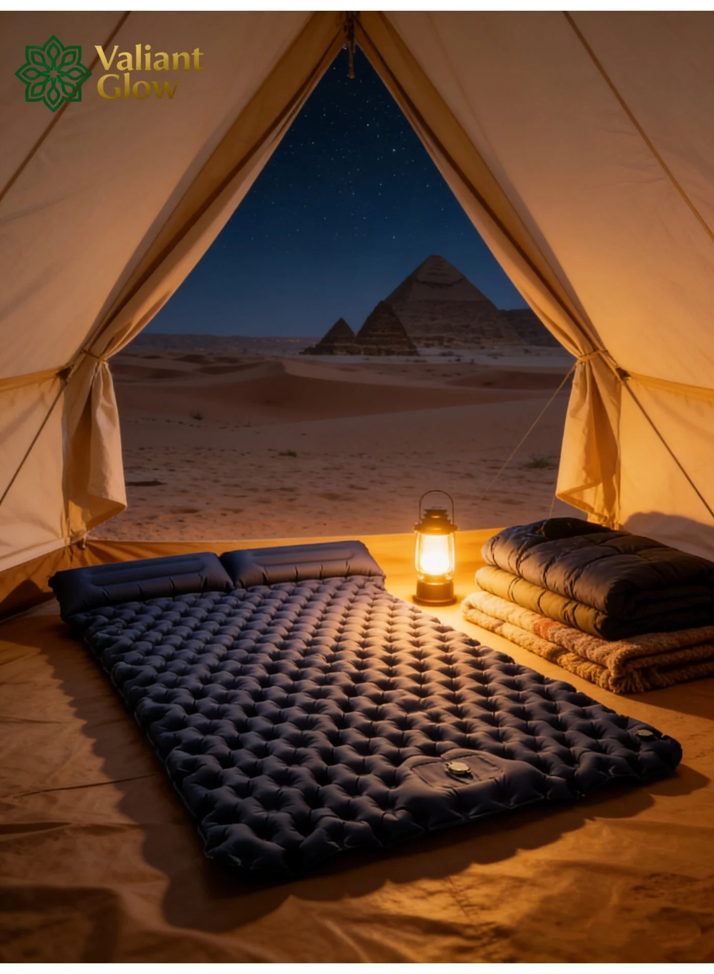Valiant Glow Double Inflatable Camping Sleeping Mat with Built-in Foot Pump and Pillow (Nylon, 190cm x 120cm) qv6k6
