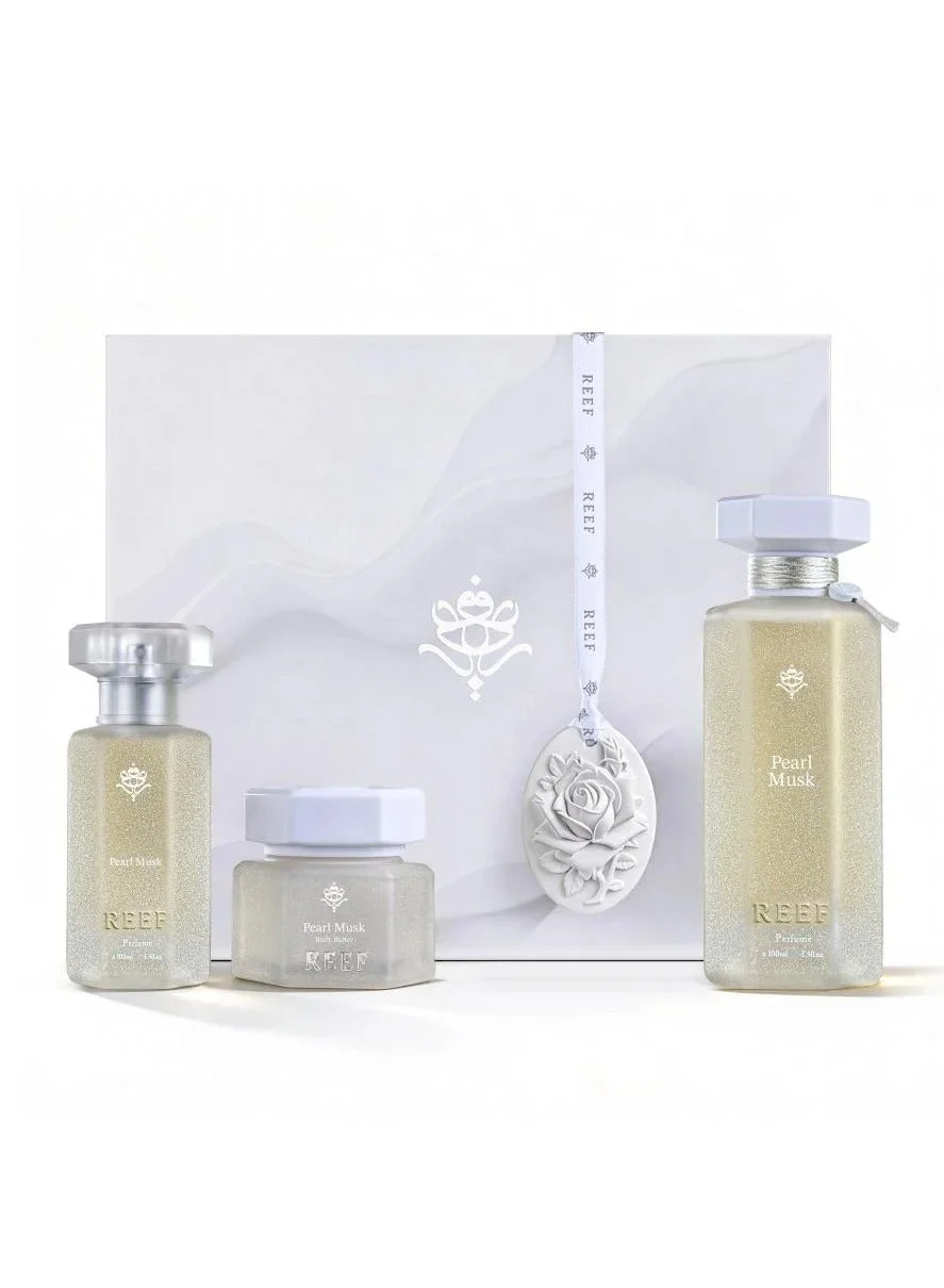 Reef Pearl Musk Fragrance Gift Set (100mL Perfume, 50mL Hair Mist, 50g Body Butter) Premium Scent Collection for Women 6goc7
