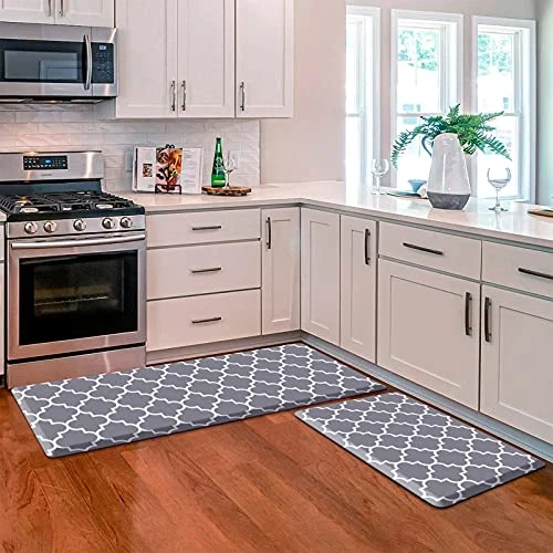 Premium Cushioned Anti-Fatigue Standing Mat Set (2 PCS) Heavy-Duty Waterproof PVC Ergonomic Floor Rug for Kitchen and Office (Grey, 1.2 cm) jdcnm