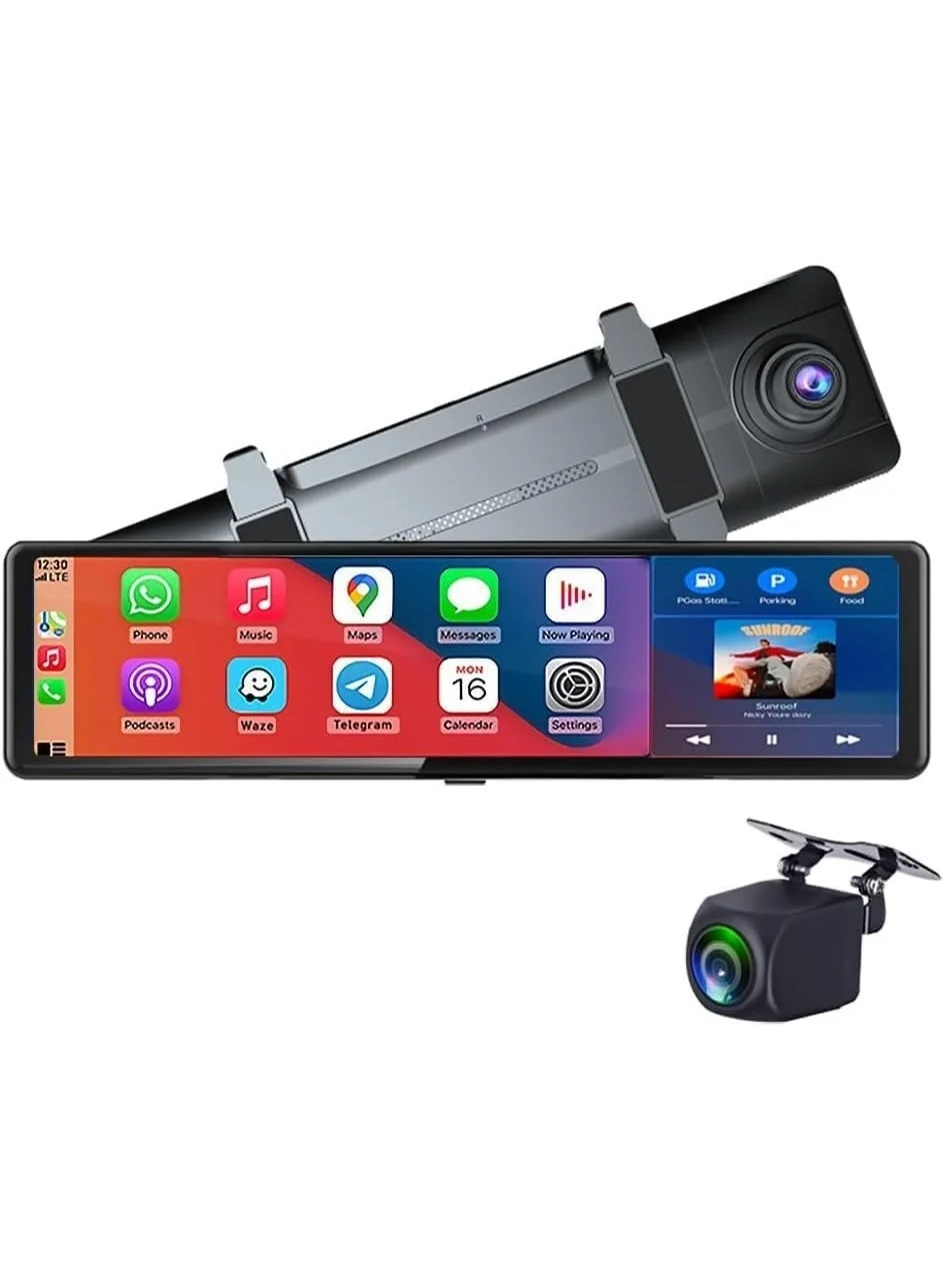 SHEZA STAR 11.26 Inch 4K Rearview Mirror Dash Cam with Wireless CarPlay & Android Auto, Dual Camera System, Voice Assistant (11.26 Inch) lbqj0