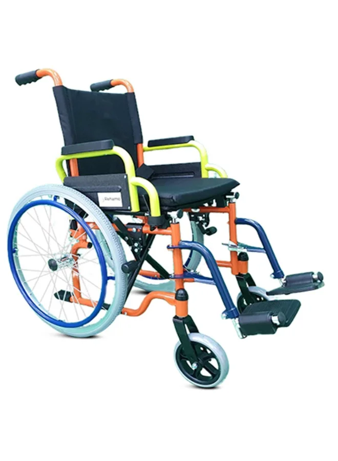 Rehamo Neo Pediatric Lightweight Foldable Wheelchair (14 Inch) Premium Manual Mobility Aid for Children with Safety Belt and Swing-Away Footrests w157q
