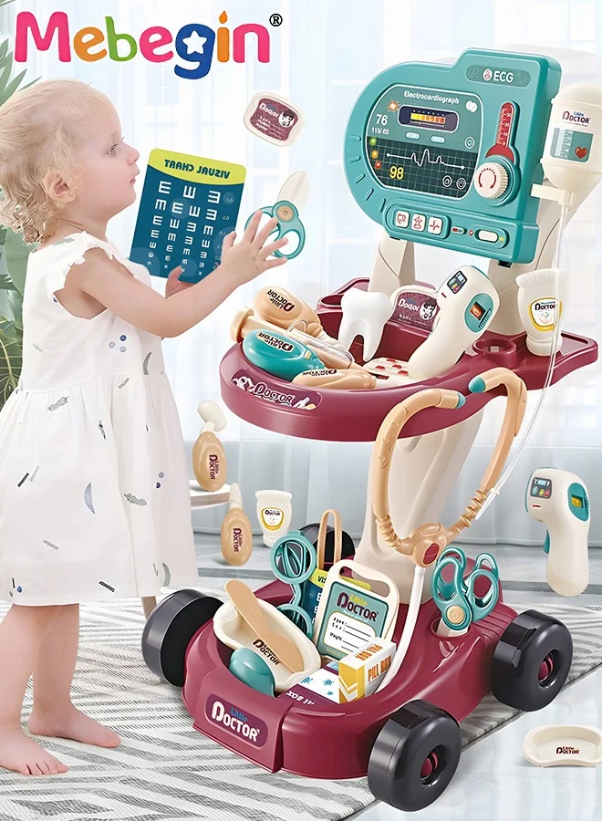 MEBEGIN Doctor Playset Medical Cart Toy with Stethoscope and Accessories (24 Pieces, For Kids) nbukv