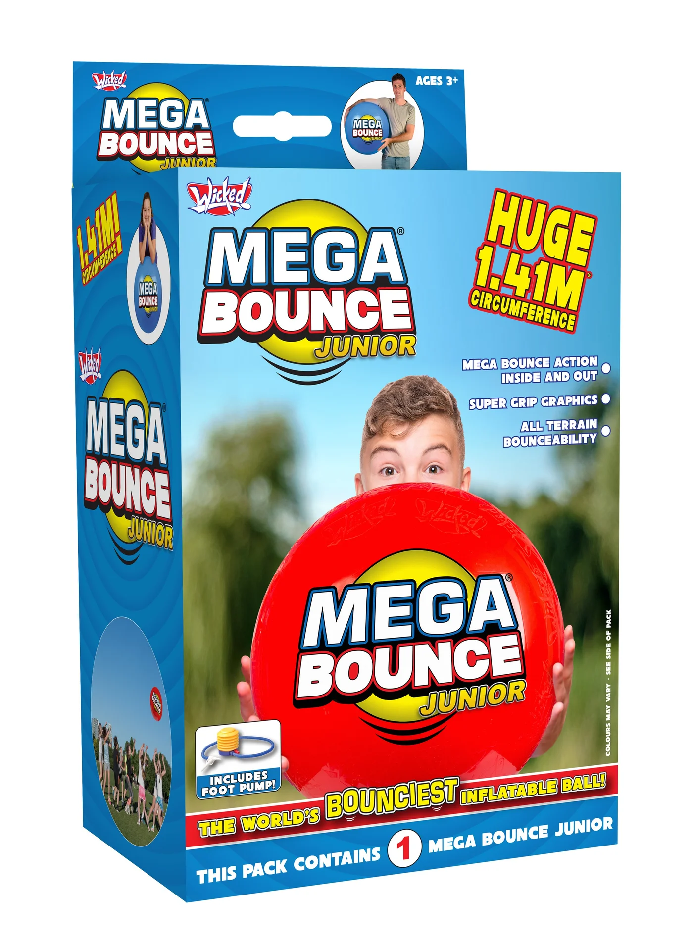 Mega Bounce Junior Inflatable Ball with Foot Pump for Beach and Playground (141 cm) 6kcmv