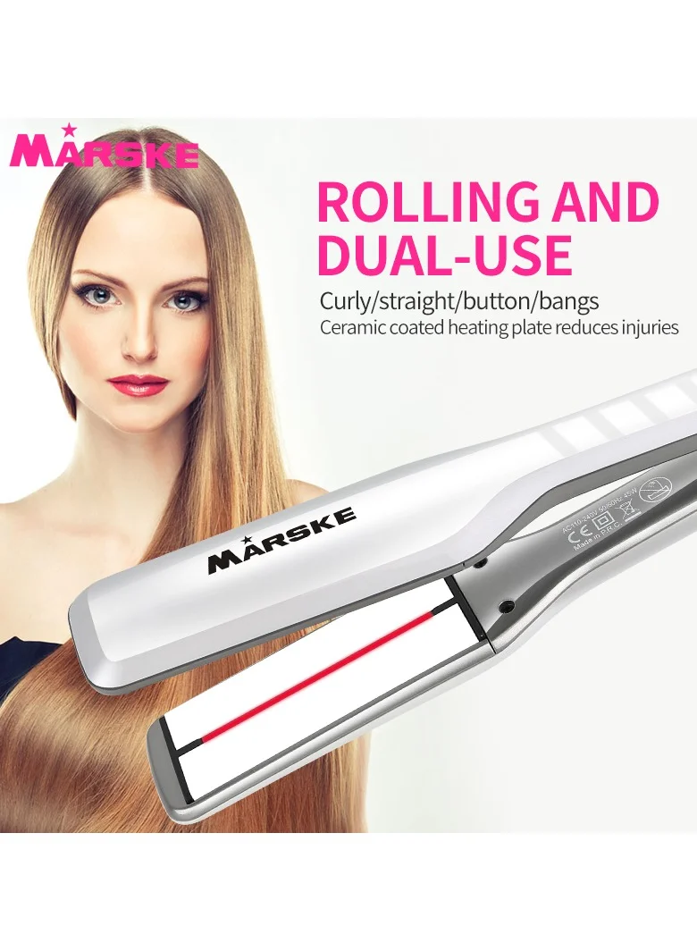 MARSKE Professional Hair Straightener Ceramic Flat Iron with Adjustable Temperature (White, 1 Piece) jo8j6