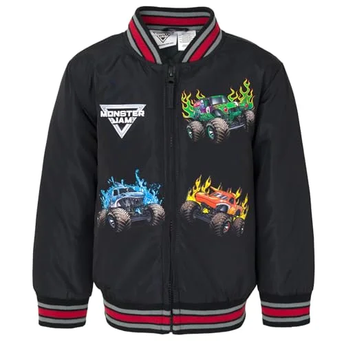 Varsity Bomber Jacket for Boys Zip Up Graphic Print Outerwear (Black, 7-8 Years) ipb8m