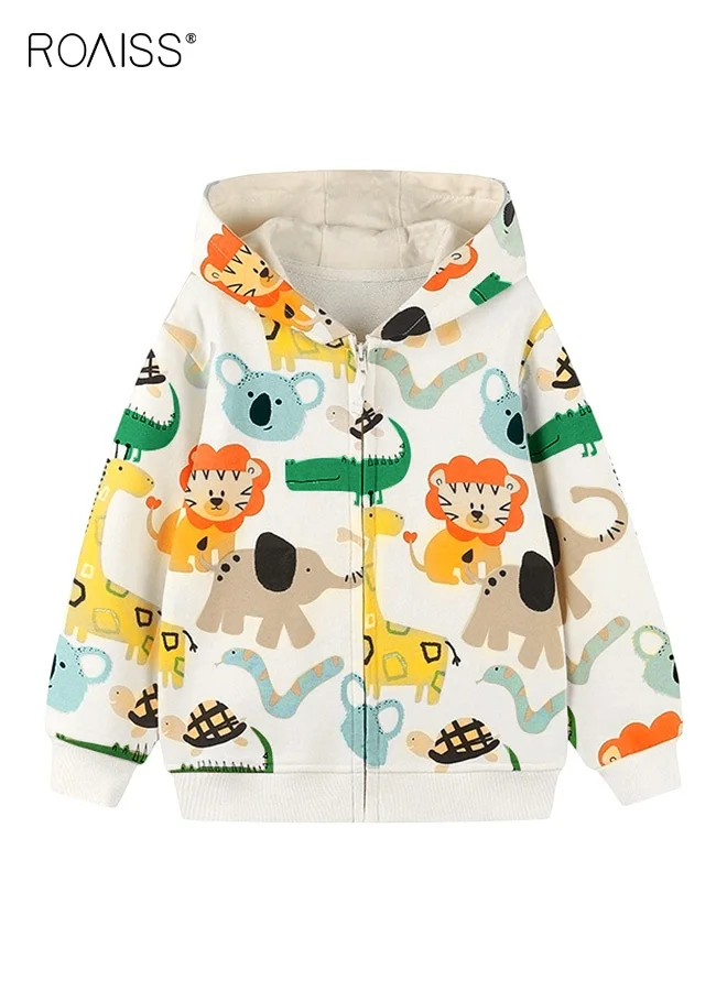 Roaiss Toddler Boys Full Zip Hoodie Premium Cotton Blend Animal Pattern Long Sleeve Jacket (Kids, 2-5 Years) 3mhz5