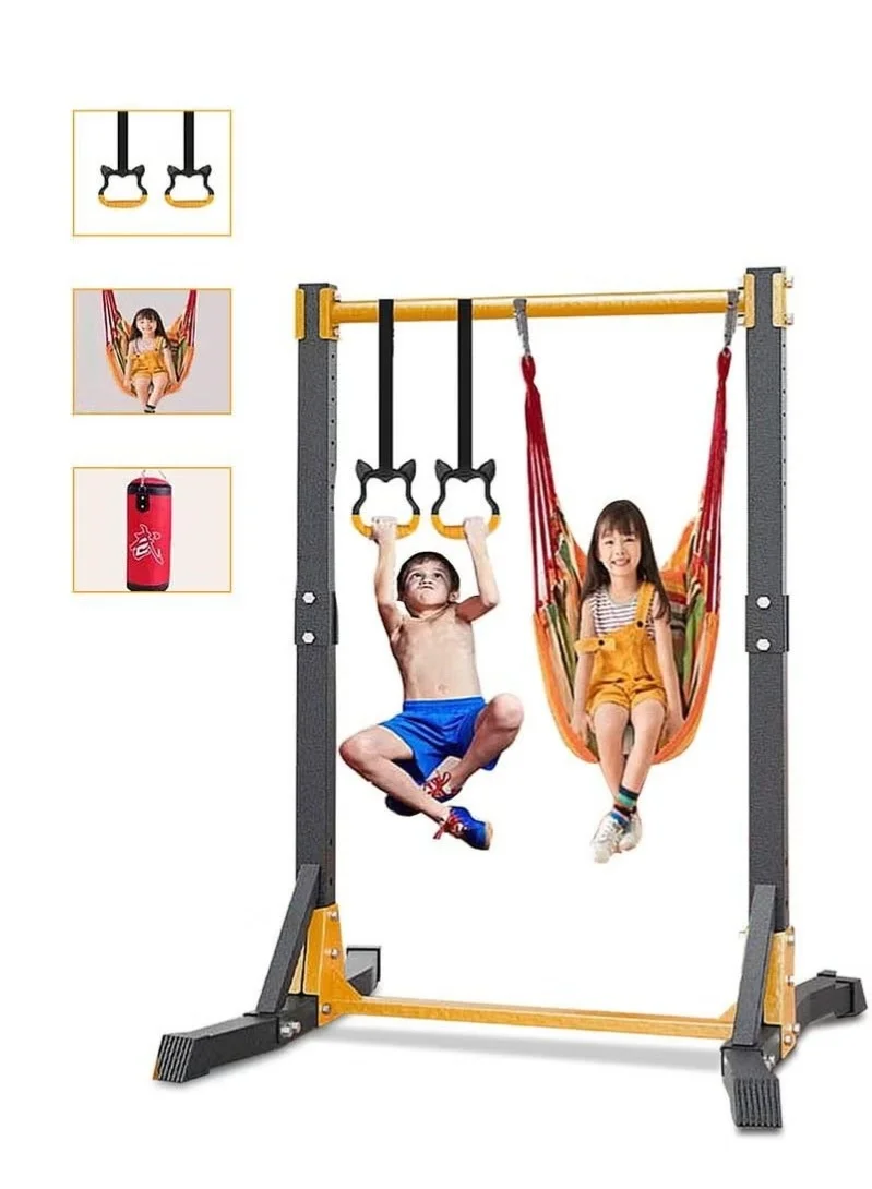 WALALLA Adjustable Folding Gymnastics Training Set for Kids with Rings Swings and Sandbags (Home Gym Equipment) ggvv0