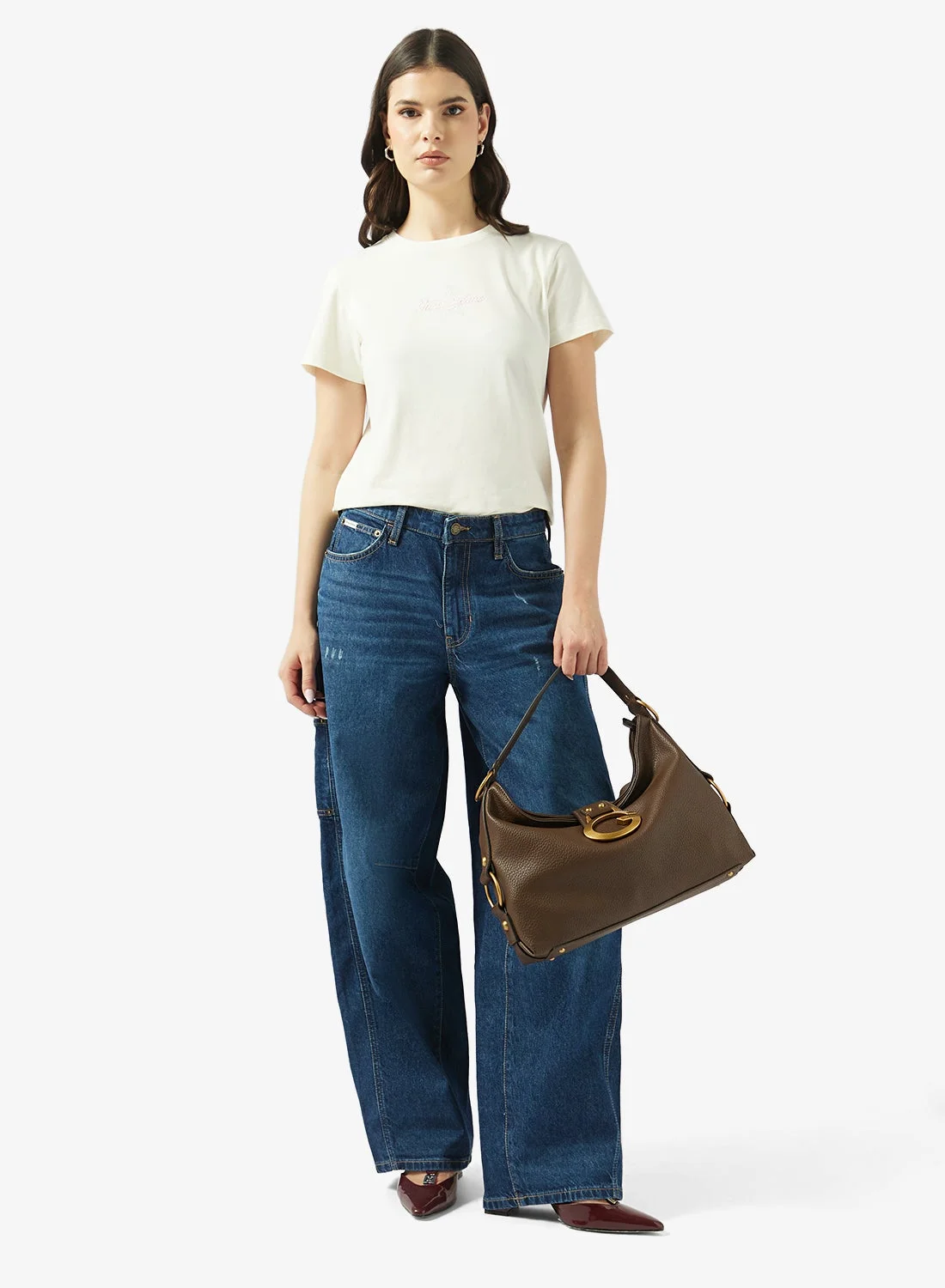 Premium Barrel Carpenter High Waist Wide Leg Jeans for Women (Blue, 30 Inch) c9489