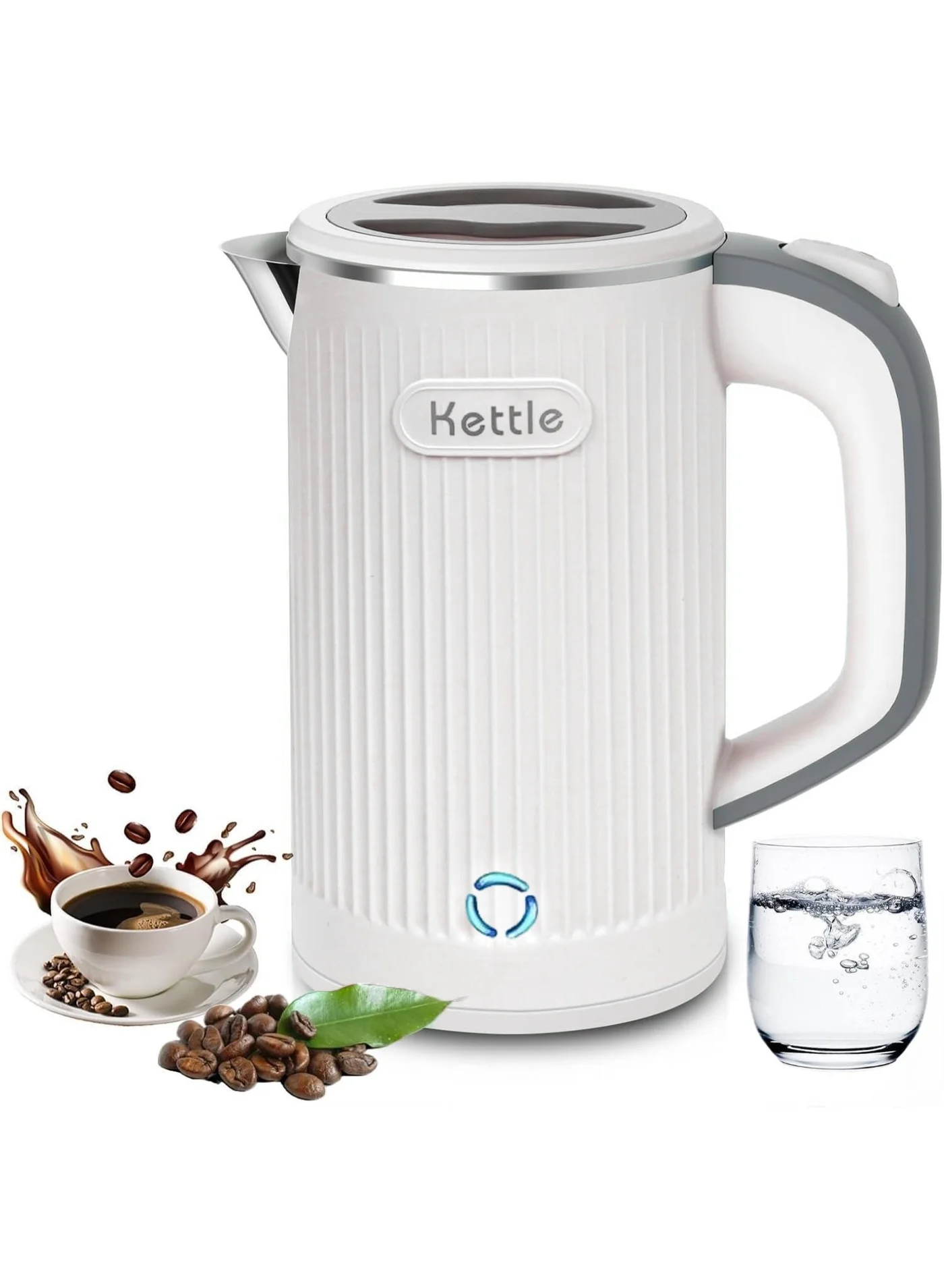 Portable Electric Travel Kettle, Compact Stainless Steel Mini Water Boiler, Fast Boiling 600W Low Wattage Appliance for Home Office Camping (White, 0.8L) rr0xk