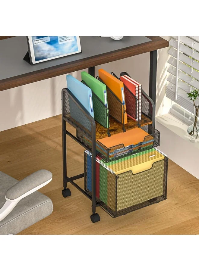 Uptyia 4-Tier Mobile Vertical Filing Cabinet with 2 Drawers and Lockable Wheels (Metal, Letter-Size) nhzmv