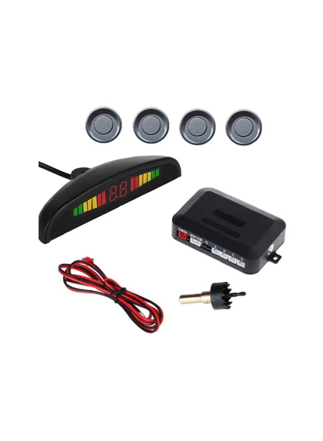 MUNTAQI LED Display Car Parking Sensor Kit with 4 Ultrasonic Sensors (Premium Black, 1 Set) fuvu9