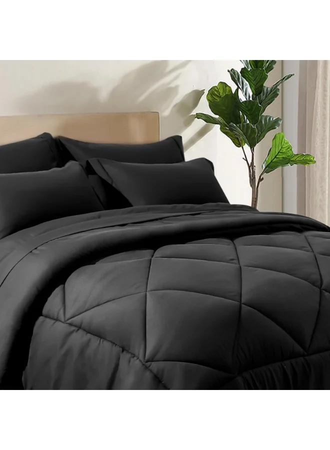 PHF 7-Piece King Bed-in-a-Bag Comforter Set, Ultra Soft Lightweight Bedding Ensemble with Deep Pocket Fitted Sheet (Black, King Size) 2616q