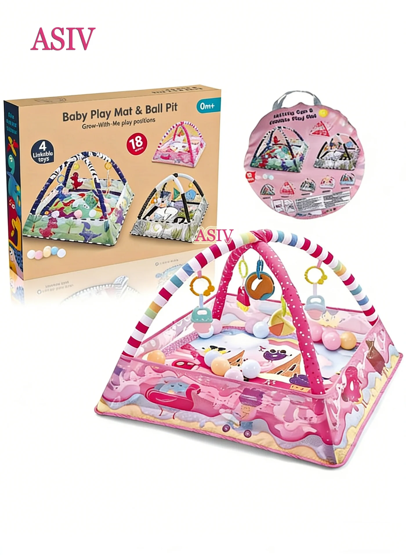 ASIV Baby Play Mat with 4 Detachable Hanging Toys, Soft Crawling Activity Gym for Newborns and Toddlers (Large, 90 cm x 90 cm) zqbp4
