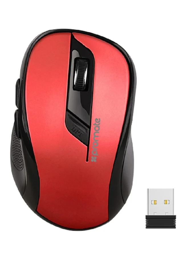 PROMATE Wireless Optical Mouse with USB Nano Receiver Ergonomic Design (Red, 1 Unit) q6p1m