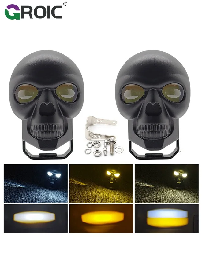 GROIC Motorcycle Skull LED Headlight Set, Premium Aluminum Alloy Front Lamp for Custom Motors Decoration (2 Pcs) bmx5w