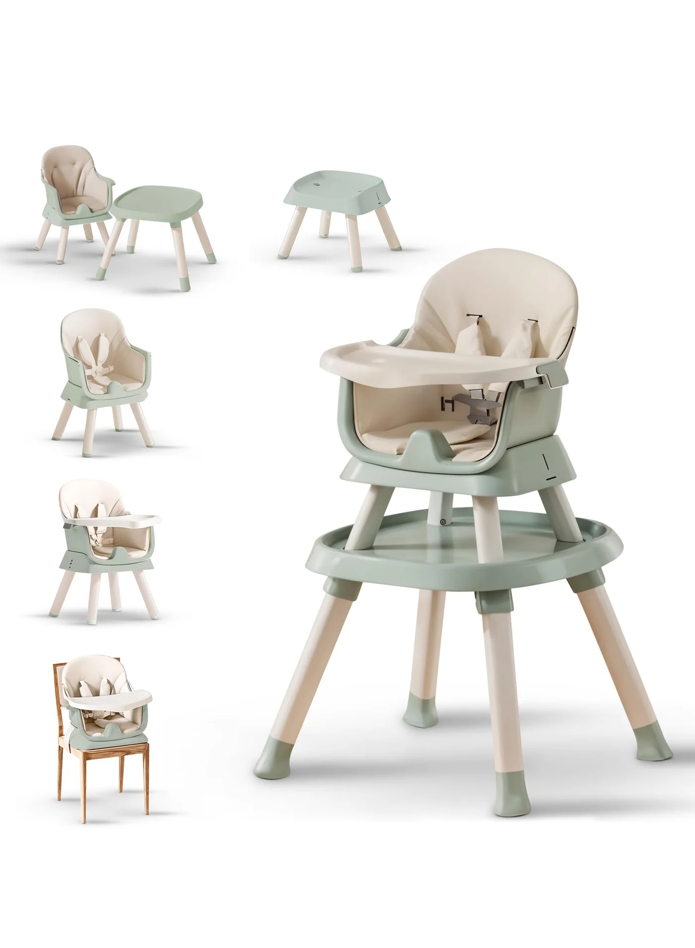 BAYBEE 6-in-1 Convertible Baby High Chair with Adjustable Height and Safety Harness (Green, 1-5 Years) 1zhgf