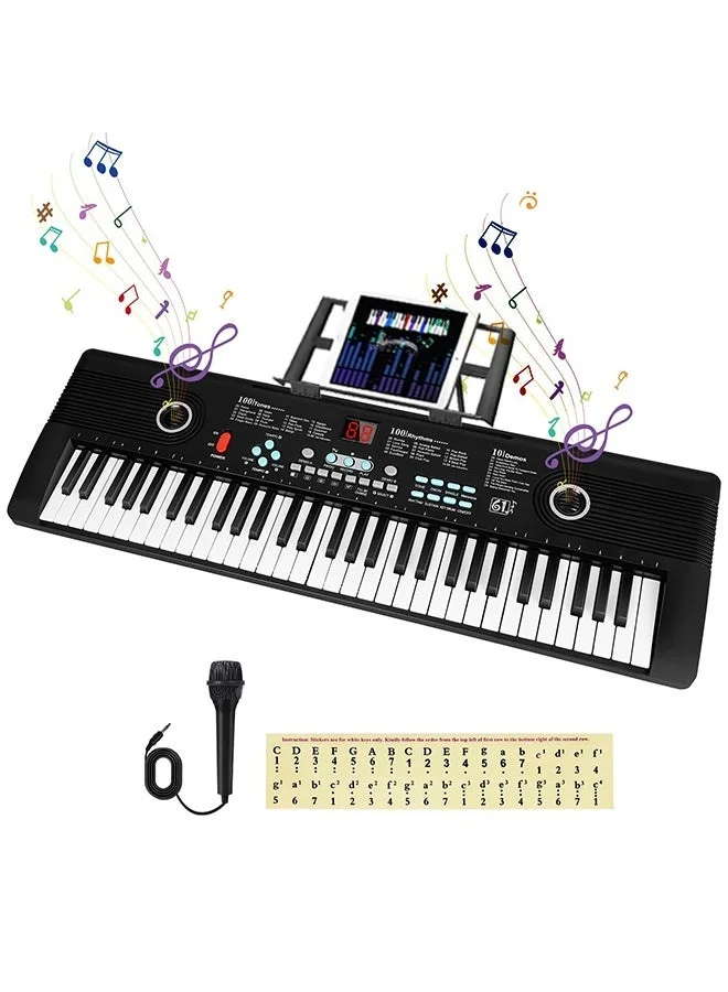 WALALLA 61-Key Portable Electronic Digital Piano Keyboard with Microphone and Music Stand (Beginner Friendly, Black) tf1a4
