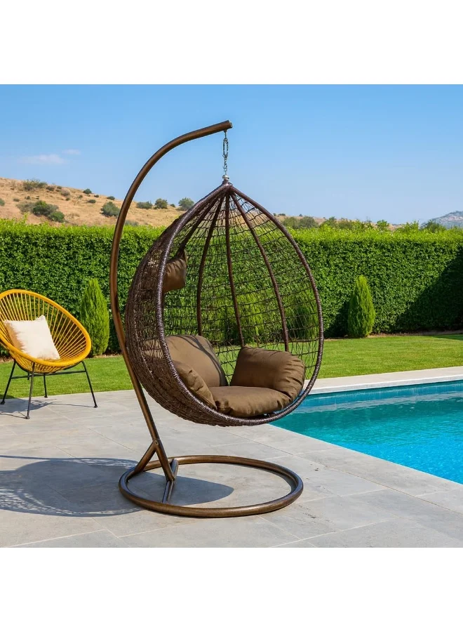 SUNLIT HOME Hanging Egg Swing Chair with UV Resistant Cushions and Iron Frame (Indoor and Outdoor, 190 cm Height) a9265