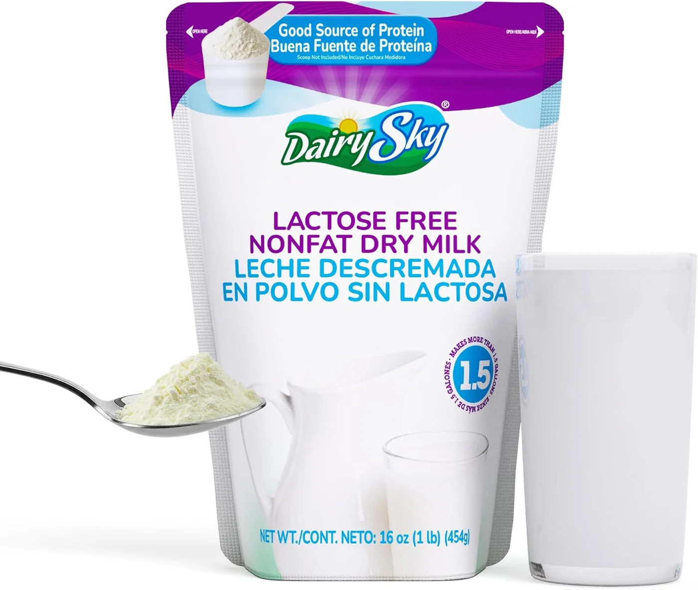 DairySky Lactose Free Nonfat Dry Milk Powder Premium High Protein Calcium Supplement (454 g) f70u8