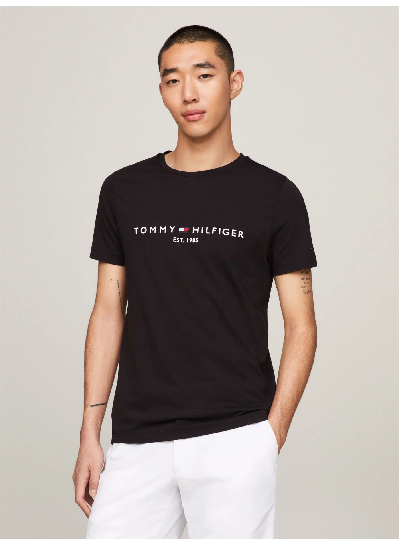 Premium Cotton Logo Crew Neck T-Shirt for Men (Solid Black, Large) zhez4