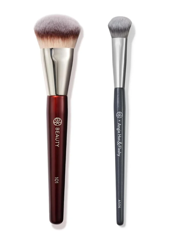 BK Beauty Contoured Foundation and Concealer Brush Set (2 Piece Professional Makeup Applicator for Liquid and Cream) hjika