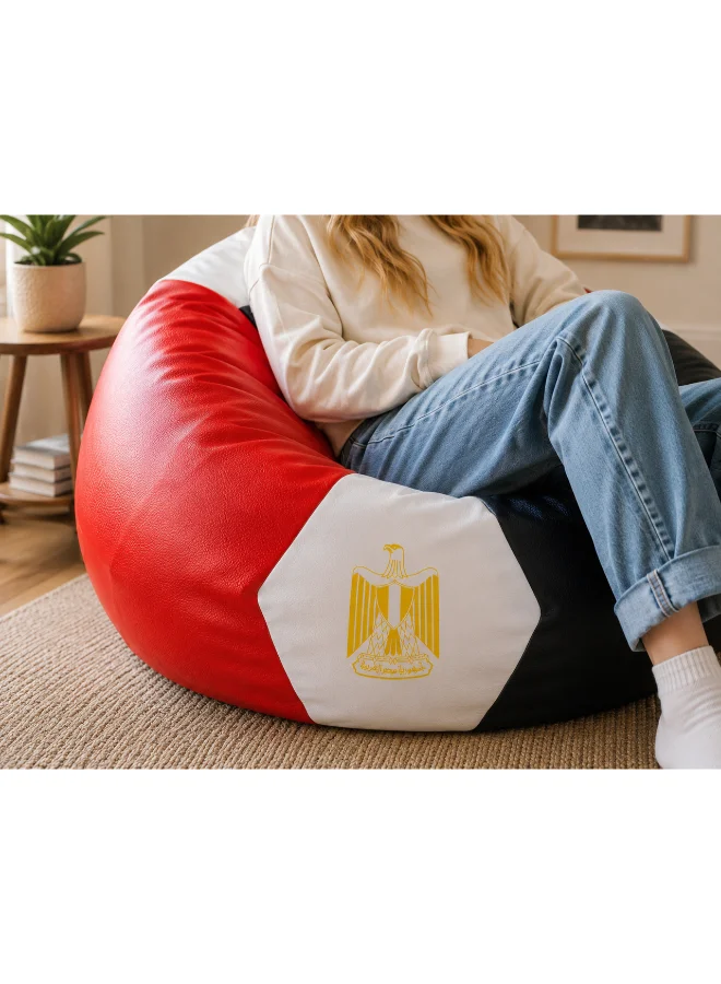 Premium Football Style Bean Bag Chair with Egypt Flag Print (Faux Leather, Large) blt6j