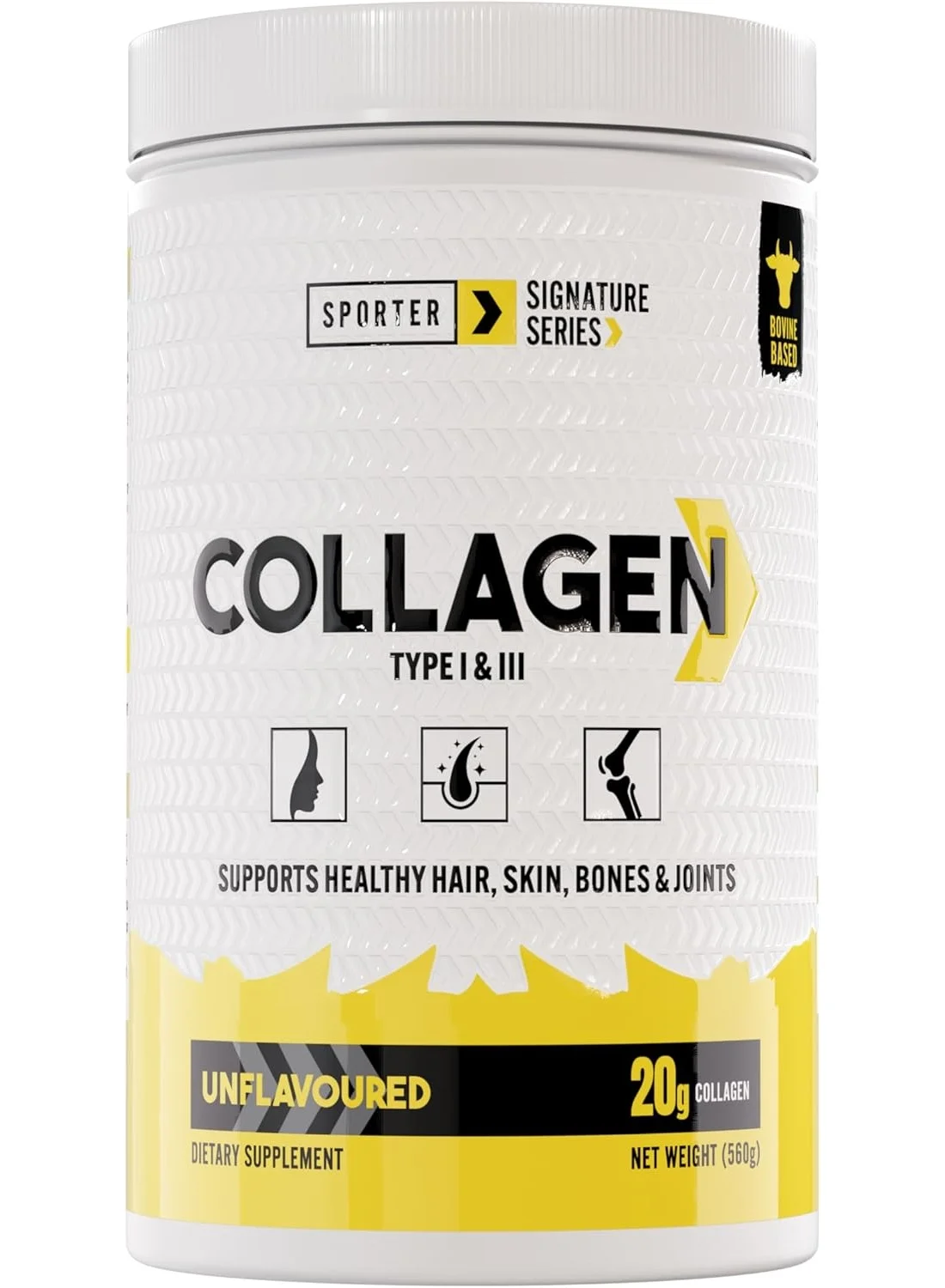 Sporter Bovine Collagen Type 1 & 3 Powder (Unflavored, 560g) Premium Protein Supplement for Hair Skin and Joints 3277z