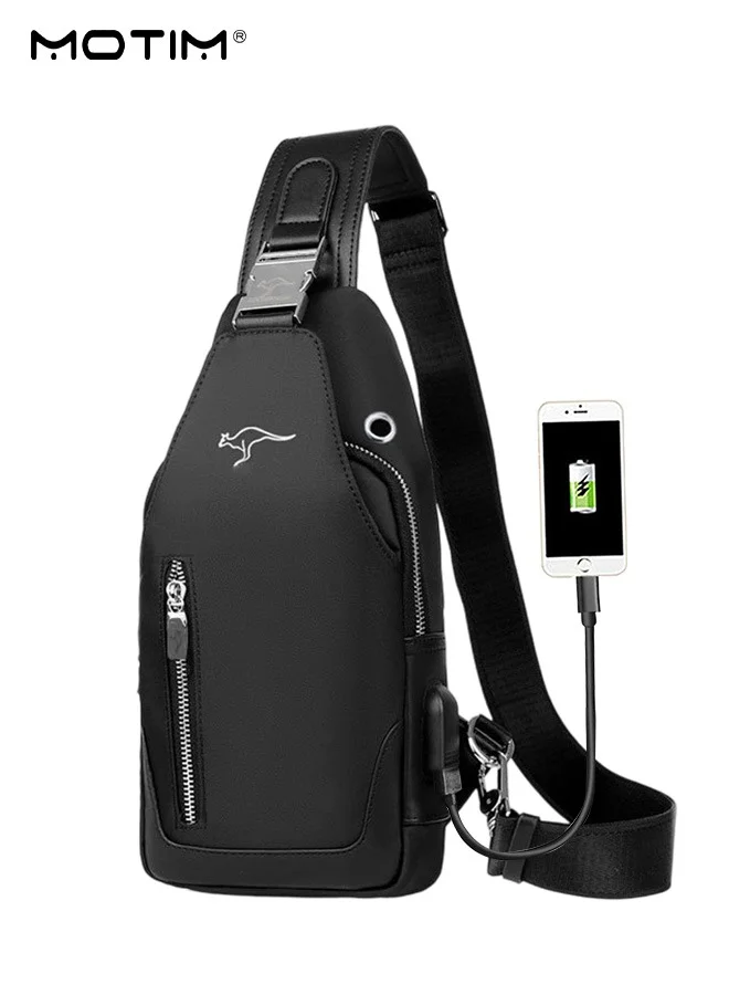 Motim Men Crossbody Chest Bag Waterproof Sling Messenger Bag with USB Port (Large Capacity, Black) dxads