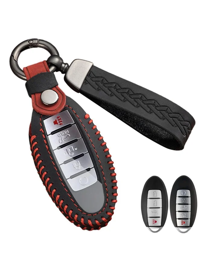 Premium Leather Car Key Fob Cover Case for Nissan 4/5 Button Remote Entry (Black) wk9nn
