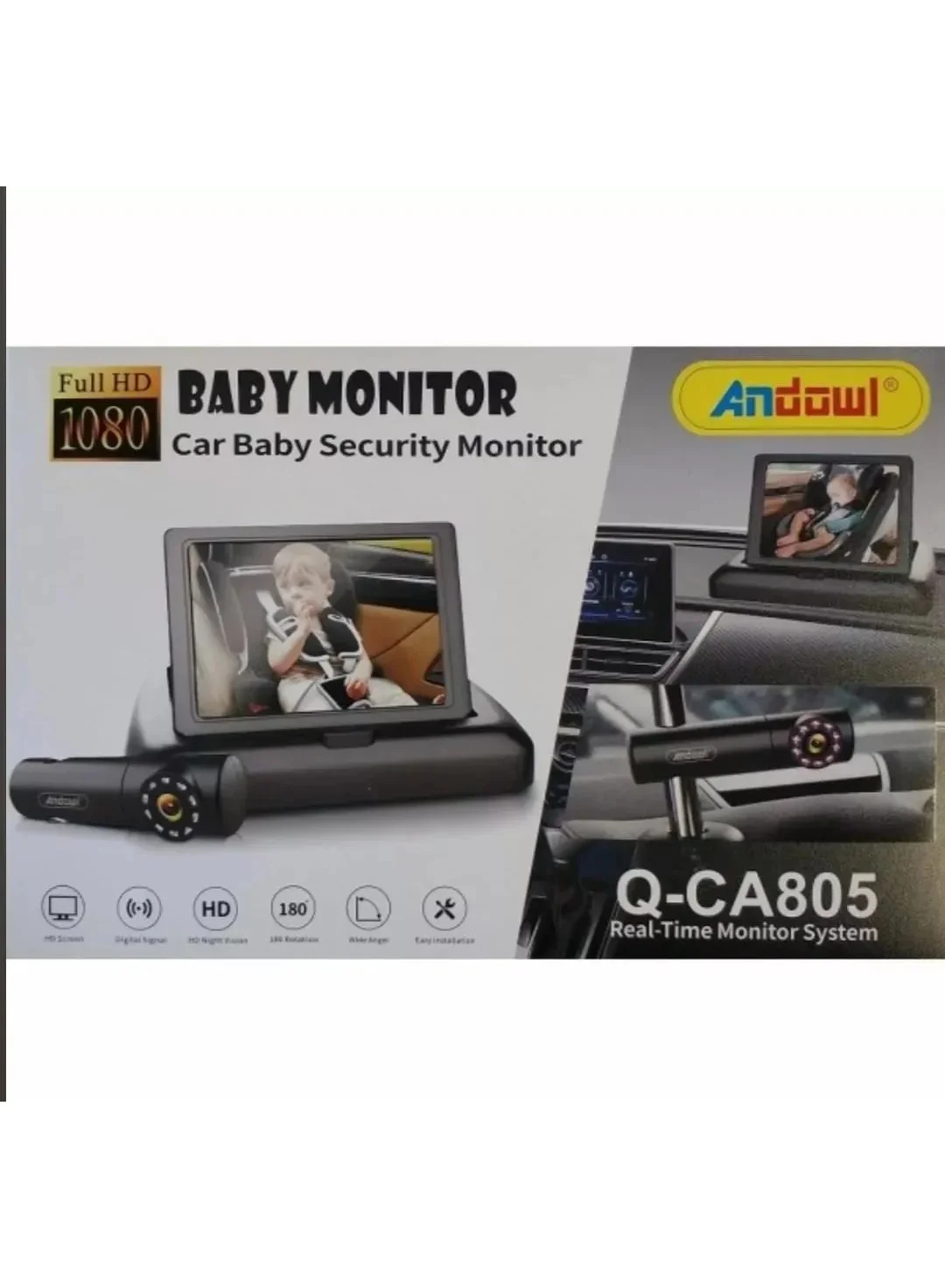 Andowl Car Baby Security Monitor 4.3 Inch Full HD 1080p Display with Night Vision and 180¡ã Wide Angle Camera rfwir