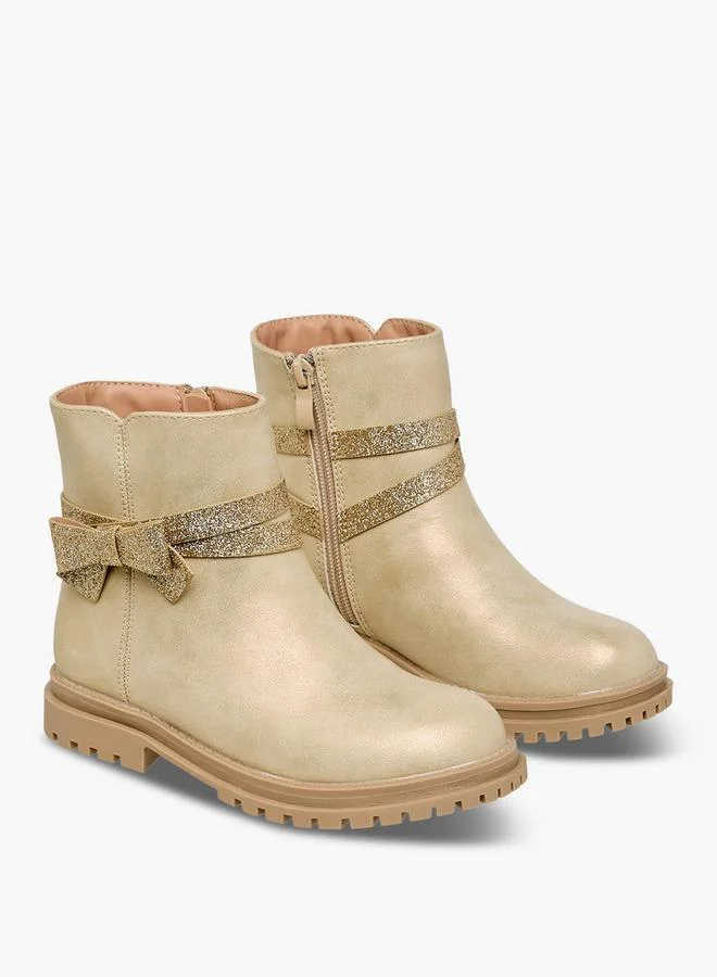 Celeste Girls Bow Embellished High Cut Boots Premium Fashion Footwear for Kids puf2p